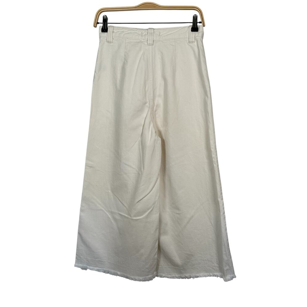 Free People Wide Leg High Waist Capris Pants Raw Hem Off White Cream Size 28 - Picture 2 of 10